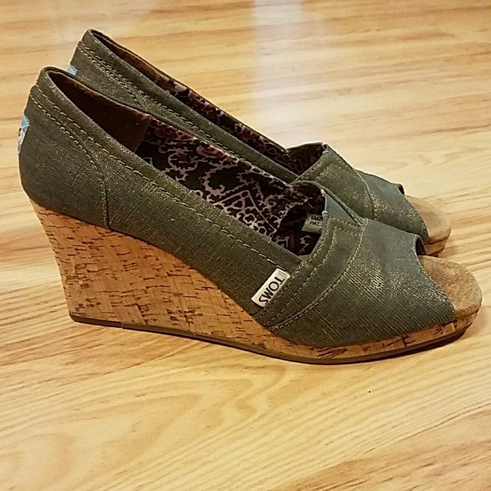 Metallic Denim TOMS Wedges
